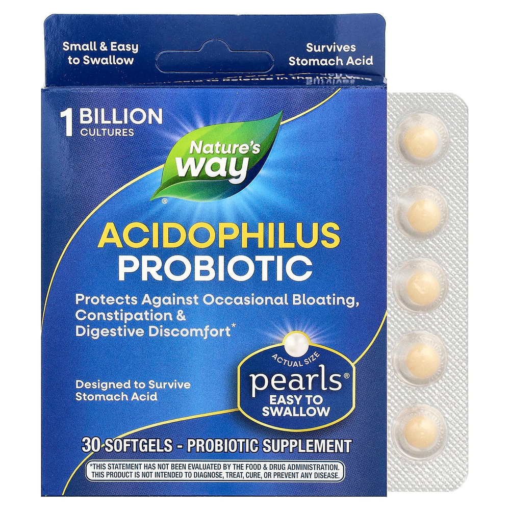 Nature's Way, Acidophilus Probiotic Pearls®, пробиотик Acidophilus, 1 млрд КОЕ, 30 капсул
