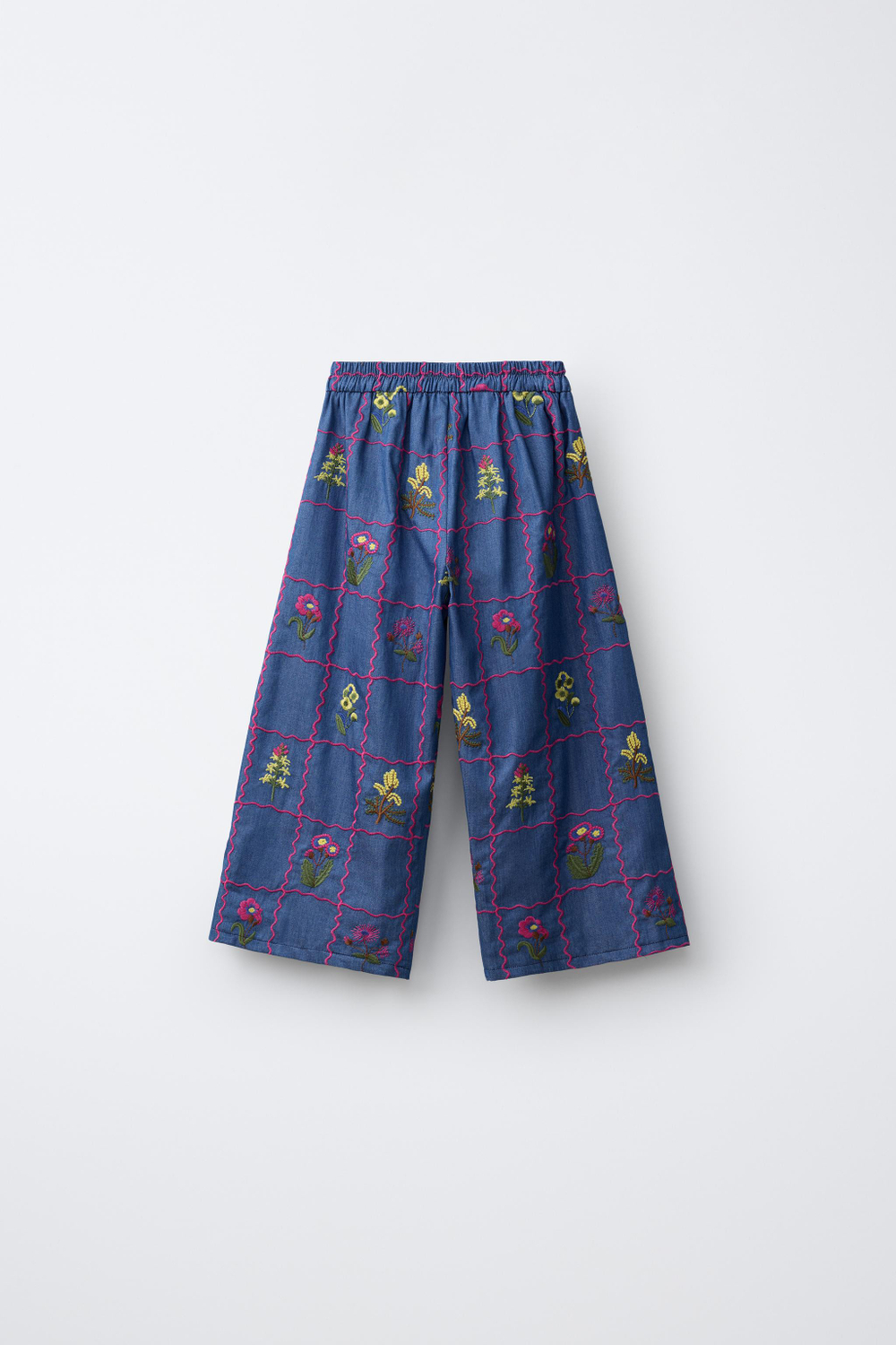 ZARA БРЮКИ WIDE LEG С ВЫШИВКОЙ, ИНДИГО