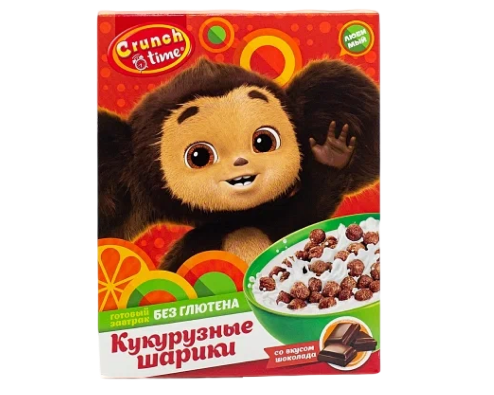 CRUNCH TIME ЧЕБУРАШКА Завтраки сухие шарики кукурузные шоколадные, 170г