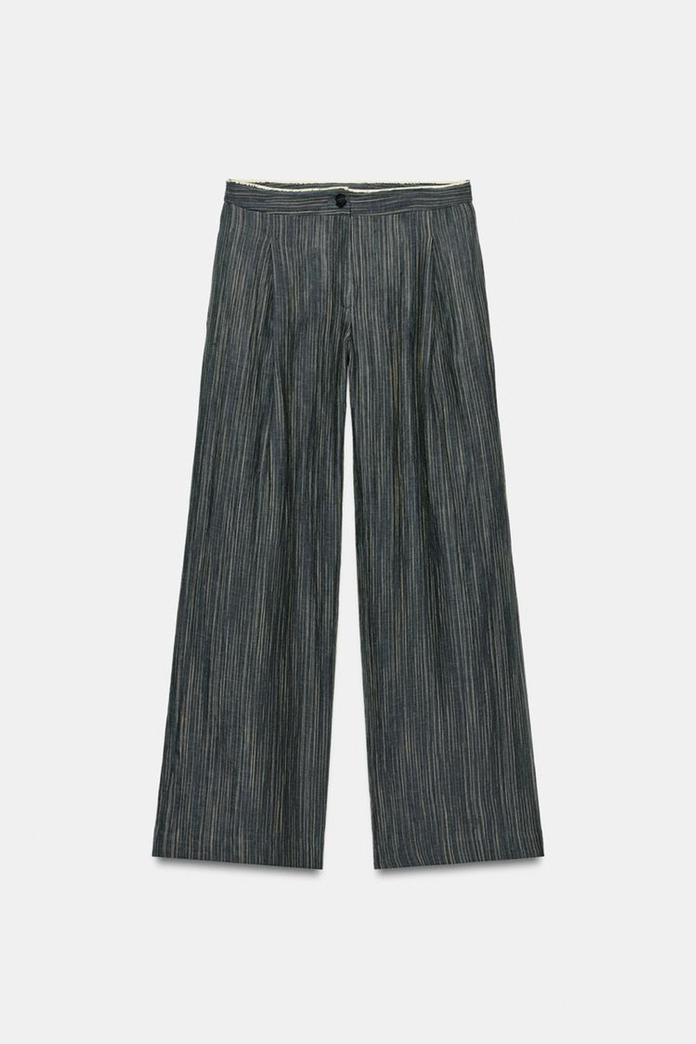 ZARA БРЮКИ ИЗ ЛЬНА В ПОЛОСКУ — ZW COLLECTION, СЕРО-СИНИЙ