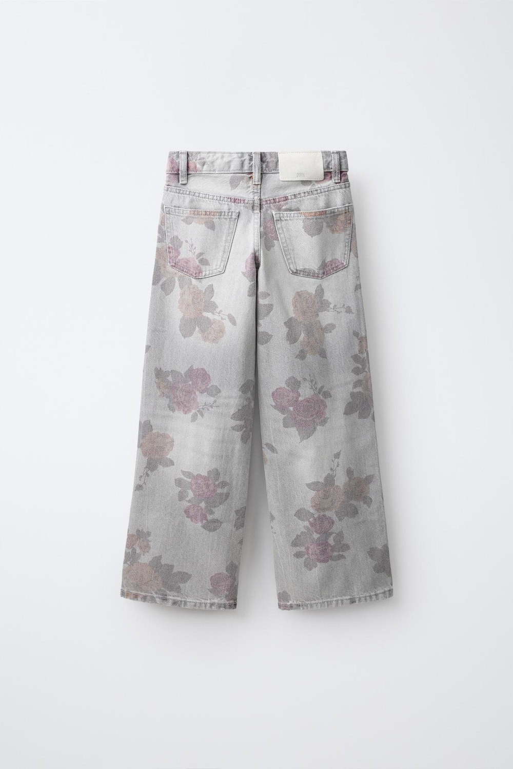 ZARA БРЮКИ WIDE LEG С ПРИНТОМ С РОЗАМИ, СЕРЫЙ