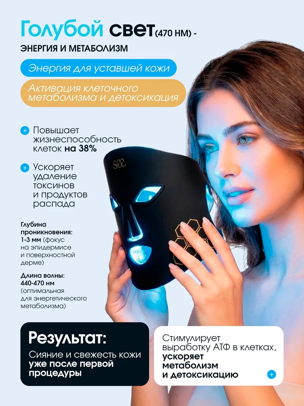 Светодиодная Led маска косметическая для фототерапии лица