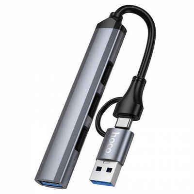 USB/Type-C hub 4-in-1 Hoco HB26 (USB/Type-C на USB3.0+USB2.0*3)