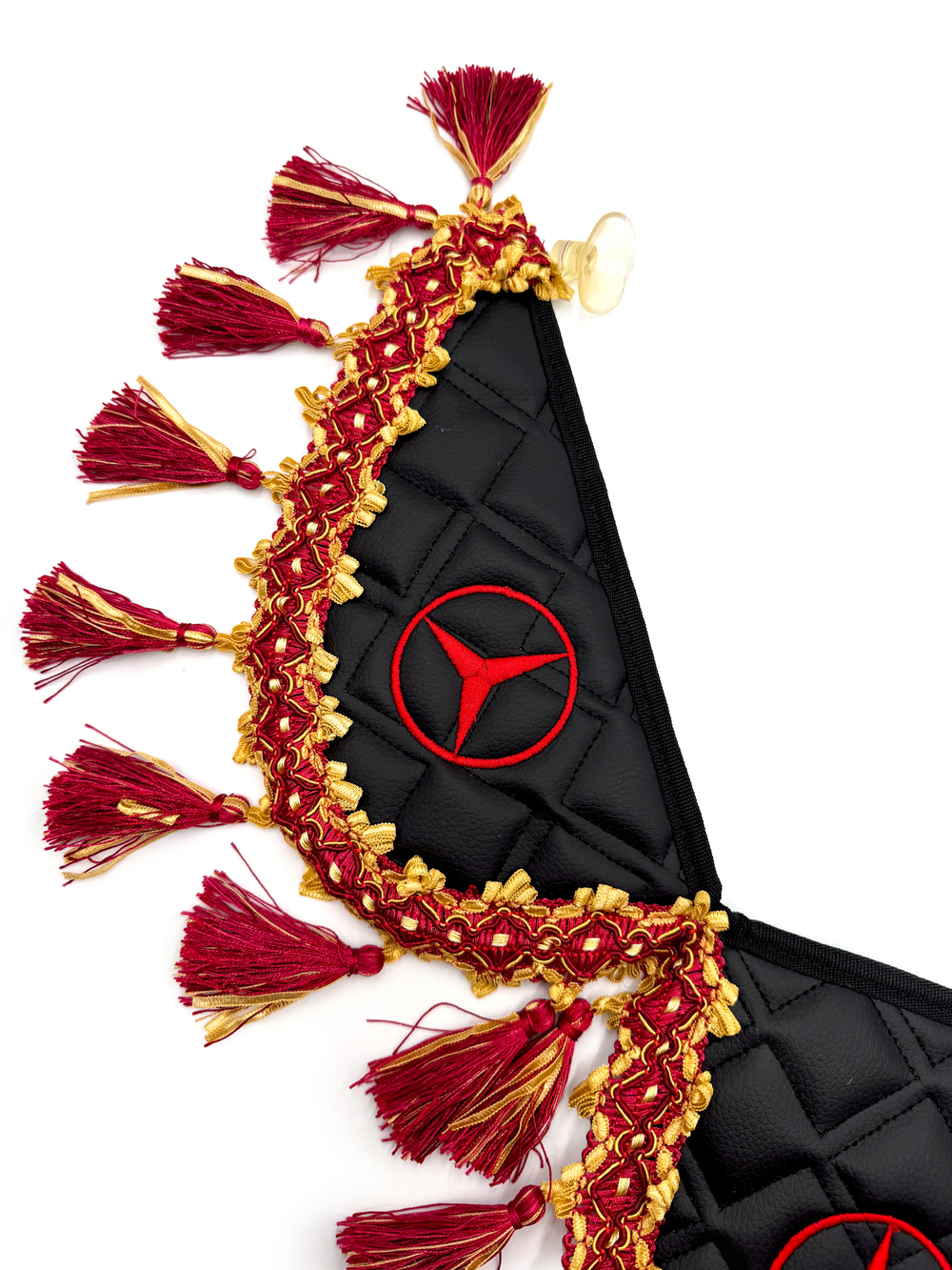Вымпел тройной Mercedes (экокожа, черный с красными кисточками)