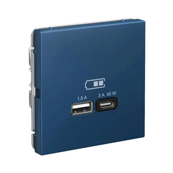 Розетка с USB A+C Systeme Electric ArtGallery Аквамарин GAL001129