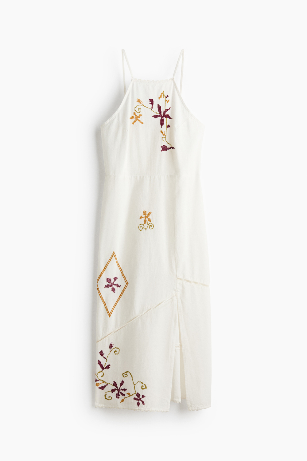 Платье из смеси льна с вышивкой - H&M