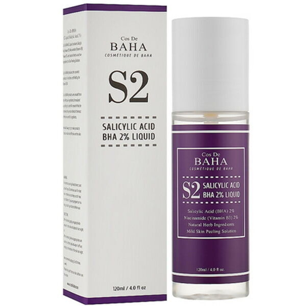 Тоник для лечения акне и сужения пор Cos de Baha S2 Salicylic Acid BHA 2% Liquid, 120мл