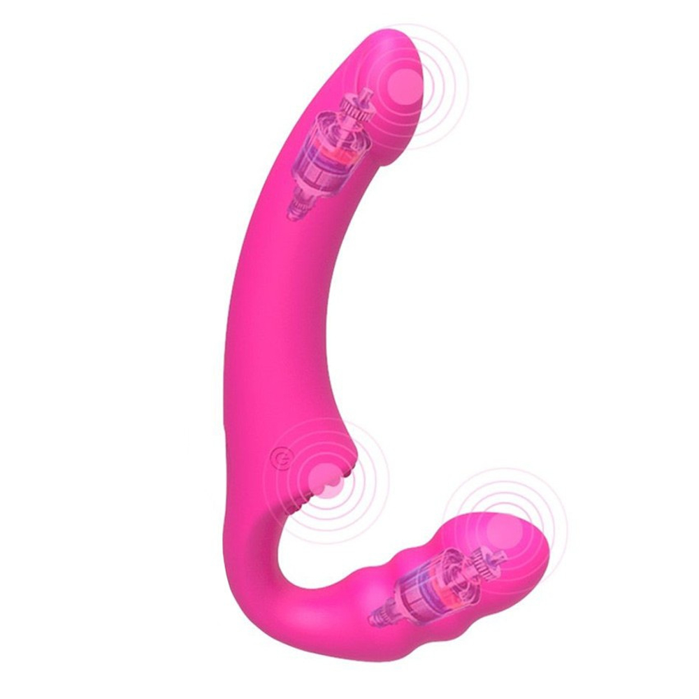 Розовый безремневой вибрострапон Straples Strap-On Dildo с пультом Д/У