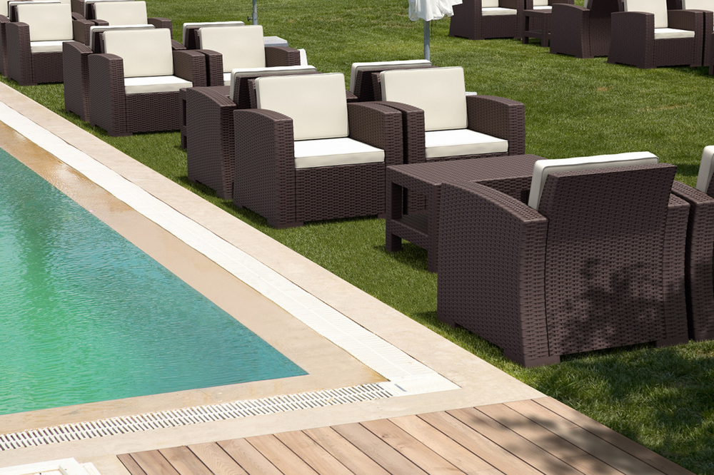 Кресло пластиковое плетеное с подушками Siesta Contract Monaco Lounge, коричневый