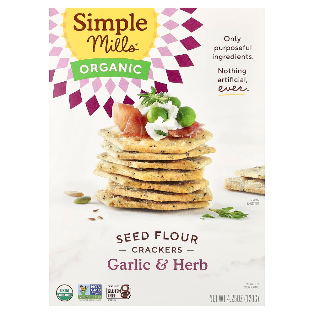 Simple Mills, Крекеры из органической муки, чеснок и травы, 120 г (4,25 унции)