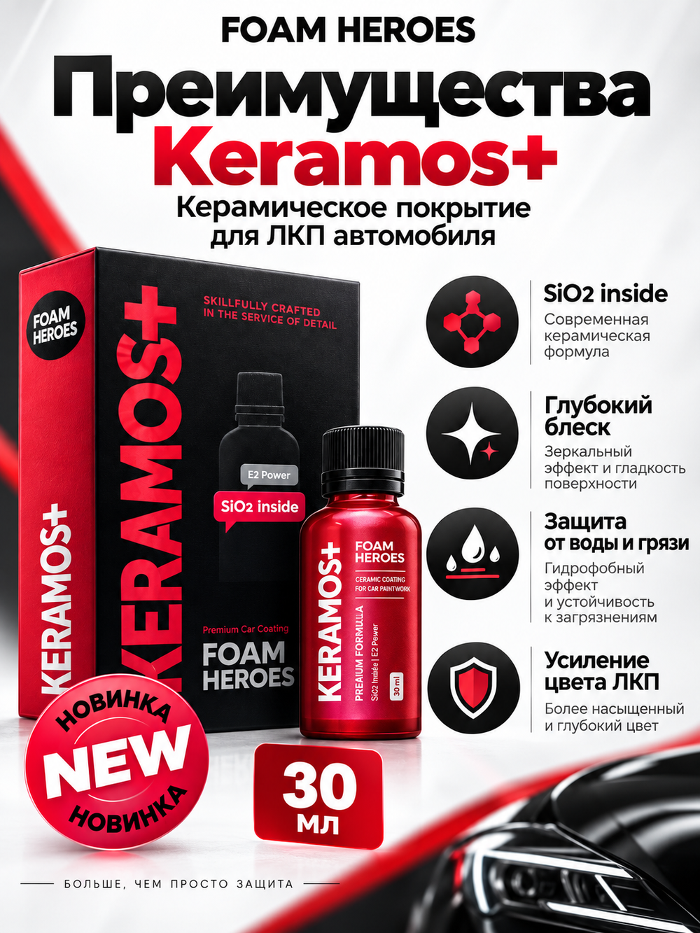 Foam Heroes Keramos+ керамическое покрытие для ЛКП автомобиля, 30мл