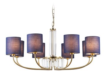 Подвесная люстра с абажурами и хрусталем 8*Е14 LH71273/8 BS/DB латунь/тёмно-синий High Light Classic Ambrella