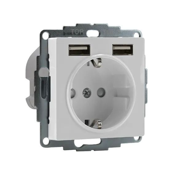 Розетка с USB A+A с заземлением и защитными шторками Systeme Electric AtlasDesign Белый ATN000130