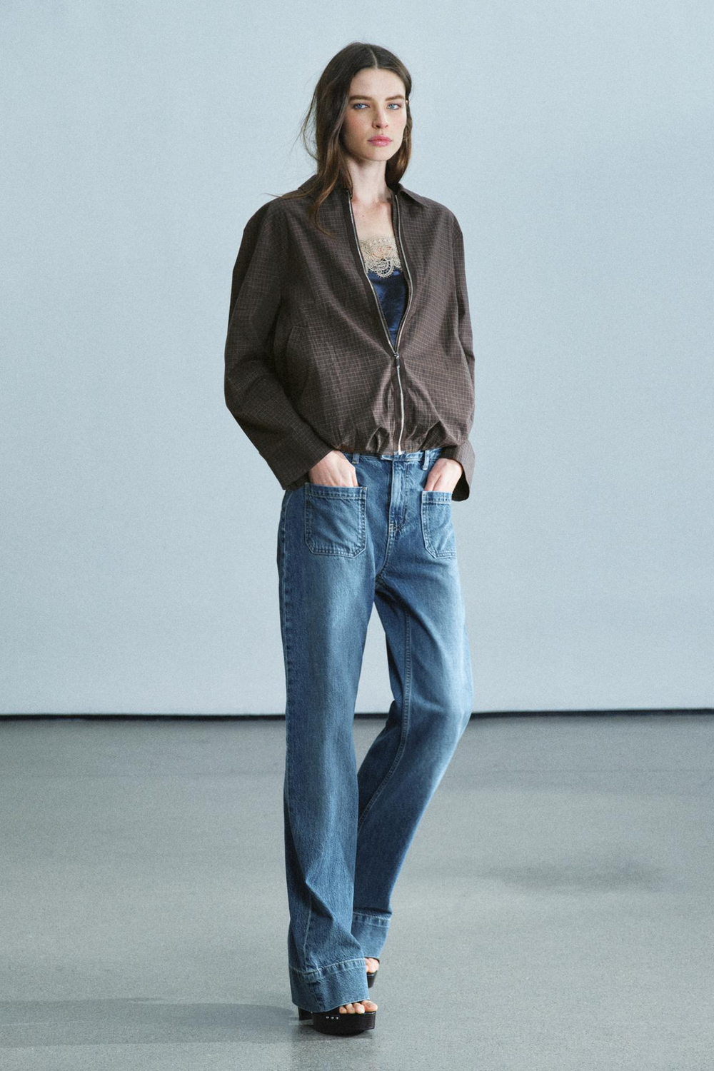 ZARA БОМБЕР В КЛЕТКУ — ZW COLLECTION, КОРИЧНЕВЫЙ