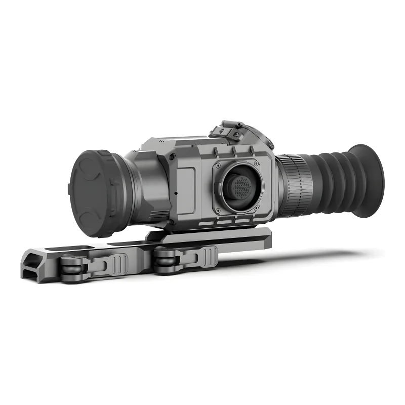 Прицел тепловизионный LZIRTEK Perun 650 x2.2/4.4/8.8/17.6, 640x512, D50 - вид спереди сбоку на кронштейне