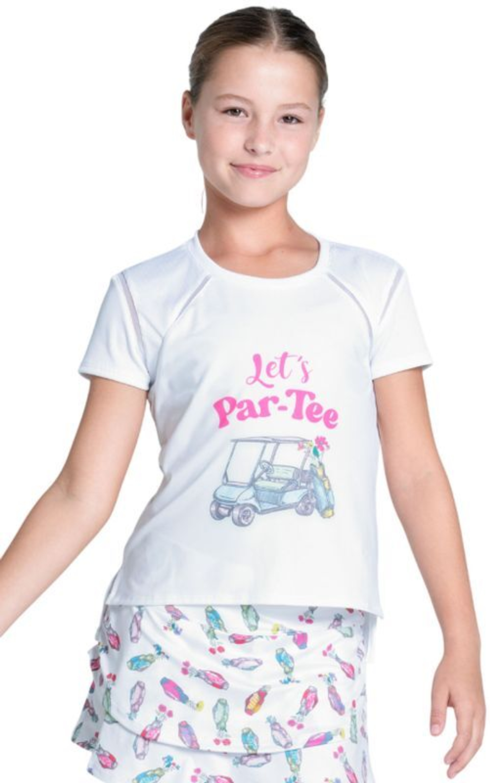 Футболка для девочки теннисная Lucky in Love Girls Let's Par Short Sleeve - белый
