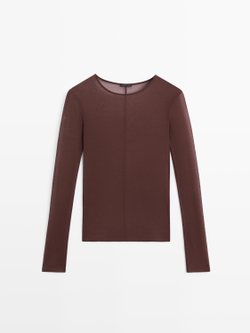 Massimo Dutti Шелковая футболка с длинными рукавами, коричневый