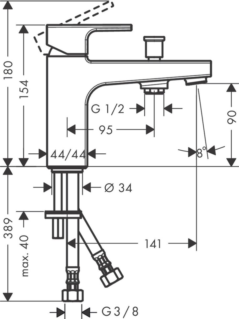 Смеситель для ванны Hansgrohe Vernis Shape и душа, однорычажный Monotrou 71463000