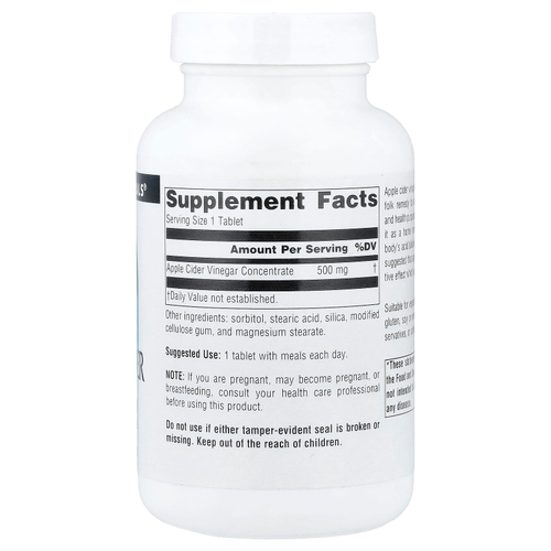 Source Naturals, яблочный уксус, 500 мг, 180 таблеток