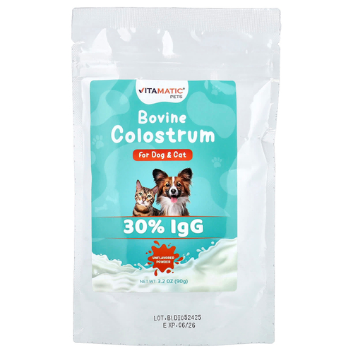 Vitamatic, Pets, молозиво от крупного рогатого скота, в порошке, для собак и кошек, без ароматизаторов, 90 г (3,2 унции)