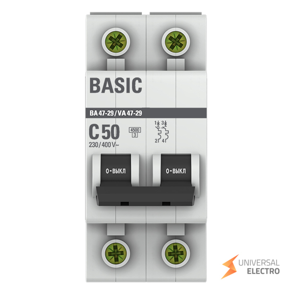 Автоматический выключатель 2P 50А (C) 4,5кА ВА 47-29 Basic