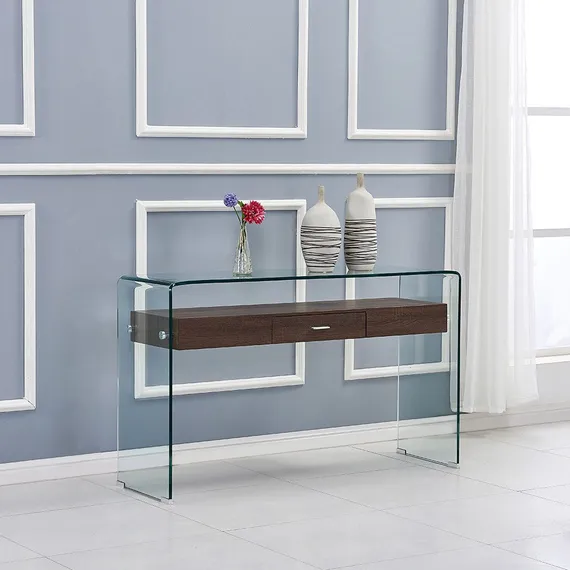 Консоль Glass с деревянной столешницей и выдвижным ящиком