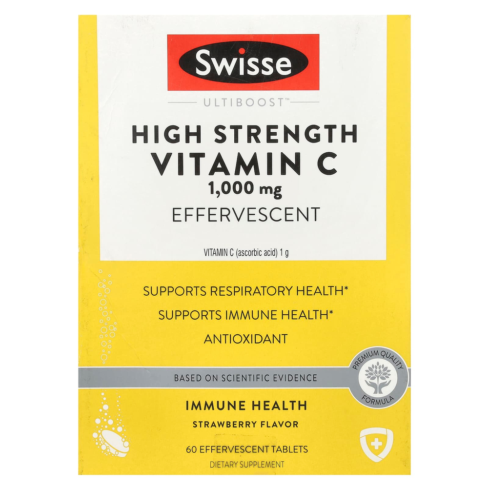 Swisse, Ultiboost ™, витамин C высокой эффективности, клубника, 1000 мг, 3 тюбика, 20 шипучих таблеток в каждой