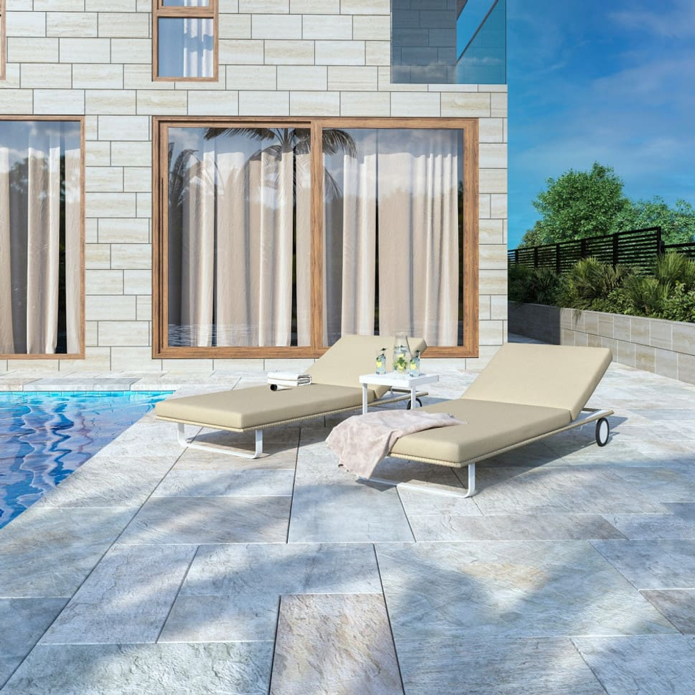 Шезлонг Ideal Patio КОСТА на колесах бежевый - белый каркас