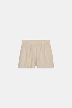 ZARA ШОРТЫ ИЗ СМЕСОВОГО ЛЬНА С ЭЛАСТИЧНЫМ ПОЯСОМ, СВЕТЛО-БЕЖЕВЫЙ