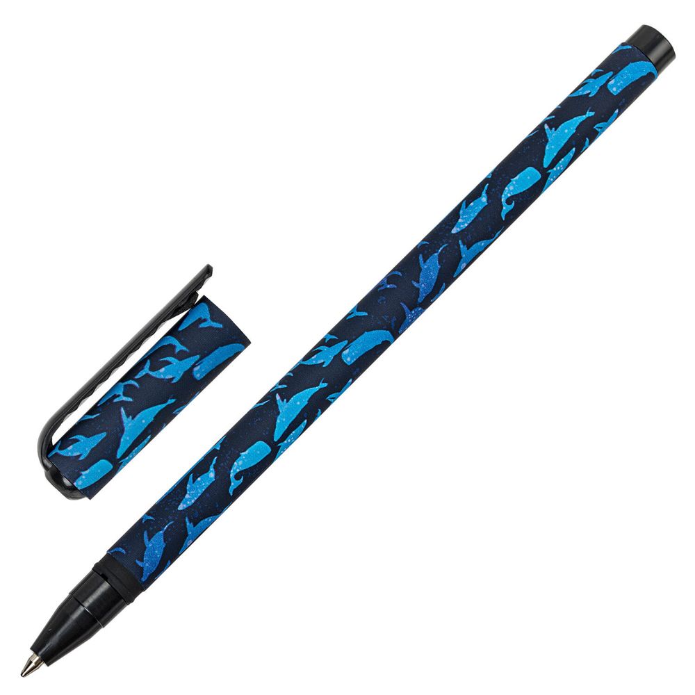 Ручка шариковая BRAUBERG SOFT TOUCH STICK "WHALE", 1шт, СИНЯЯ, мягкое покрытие, узел 0,7 мм, 143709