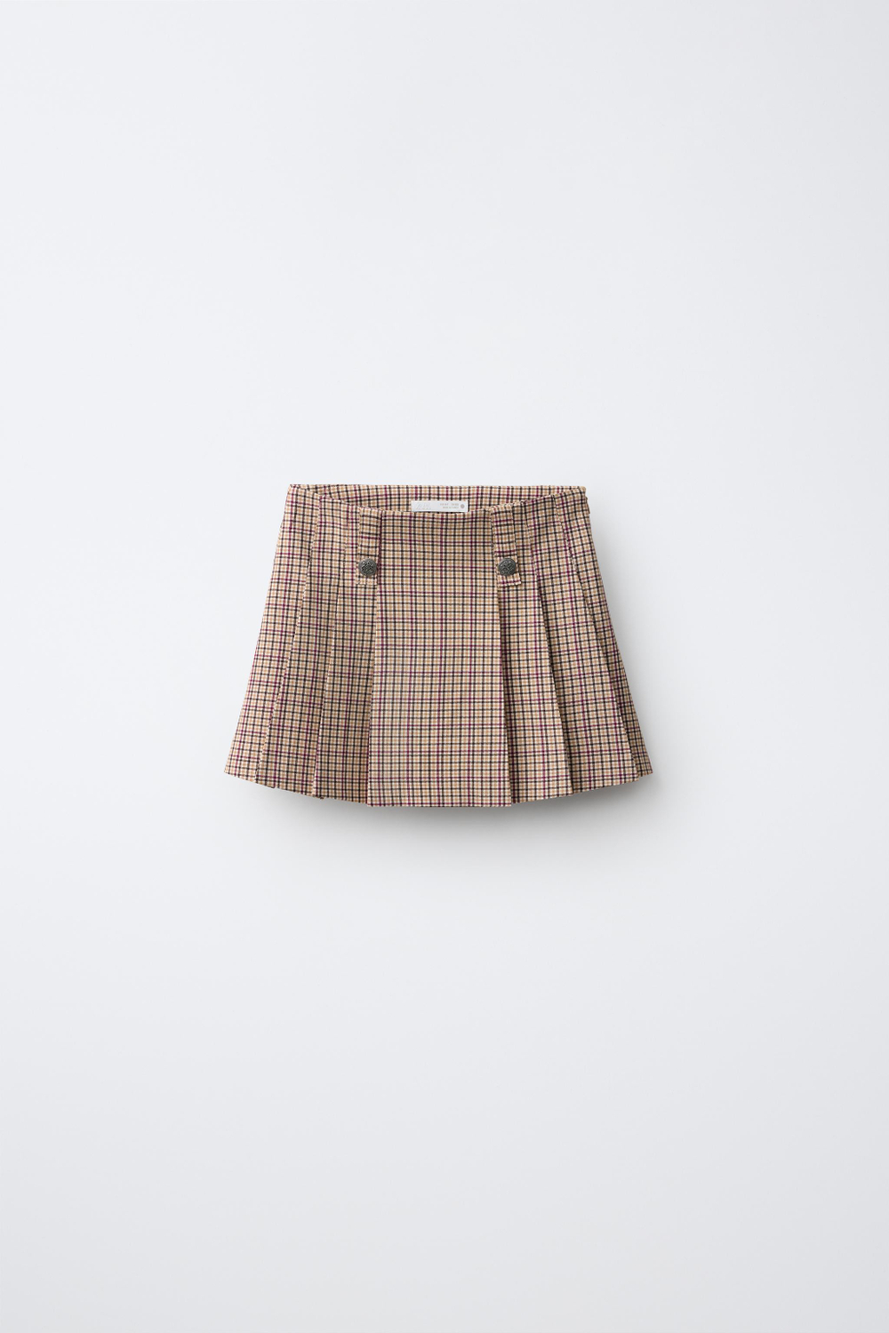 ZARA ЮБКА В СКЛАДКУ В КЛЕТКУ С ПУГОВИЦАМИ, ЭКРЮ/ГРАНАТОВЫЙ
