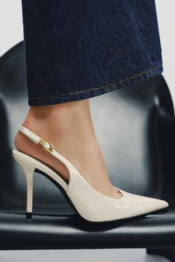 ZARA ТУФЛИ-МЮЛИ С РЕЛЬЕФНЫМ УЗОРОМ, ЭКРЮ