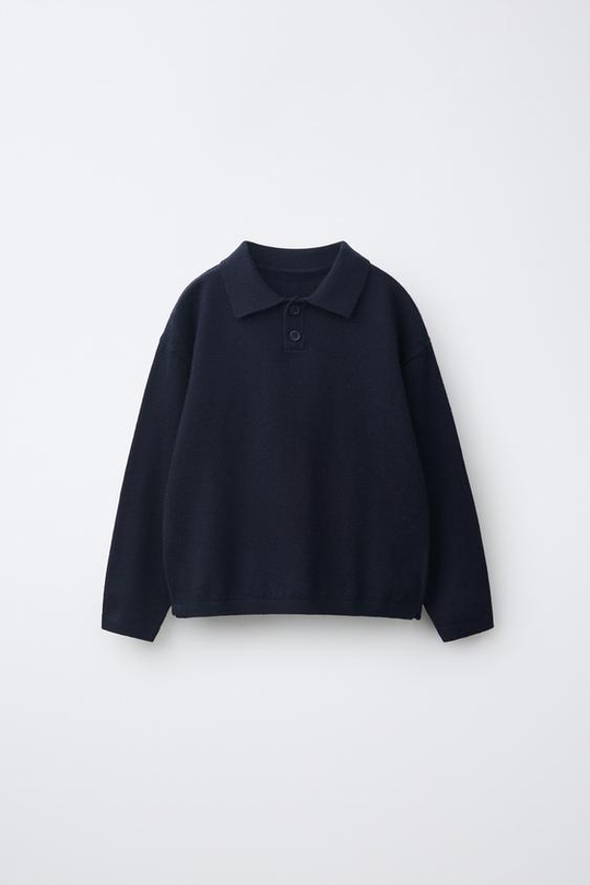 ZARA ОДНОТОННОЕ ТРИКОТАЖНОЕ ПОЛО, МОРСКОЙ ТЕМНО-СИНИЙ