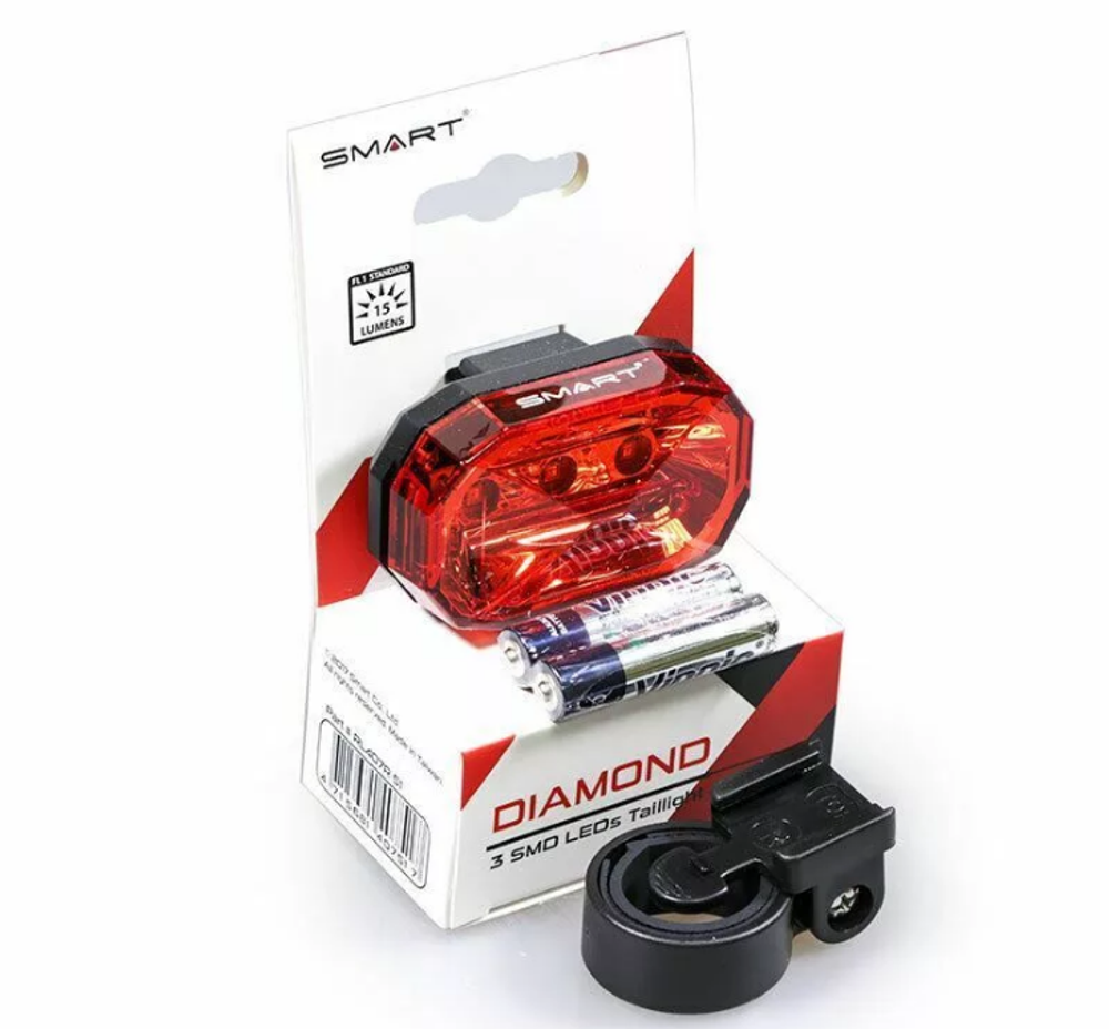 Фонарь SMART DIAMOND, задний, 3 SMD диода 15 lm, 3 режима, крепеж на подседельный штырь, батарейки в комплекте