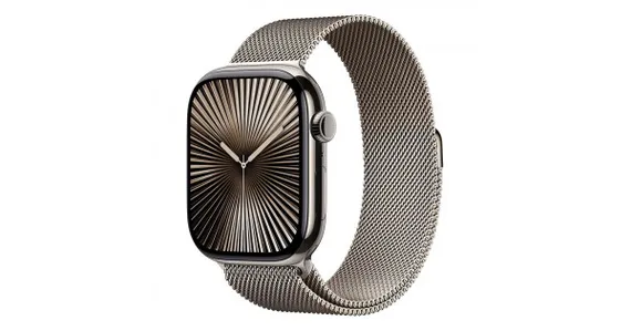 Часы Apple Watch Series 10, 46 мм, титан светлого цвета, миланский сетчатый браслет