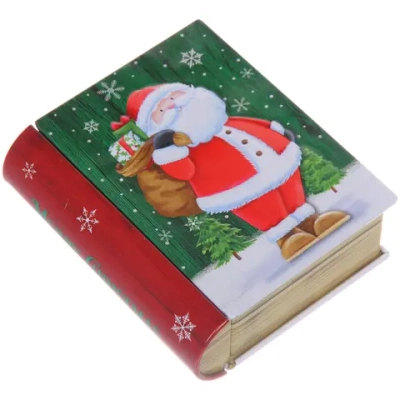 Банка жестяная «Книга» 11,5*10*3,8см Дед Мороз с подарками