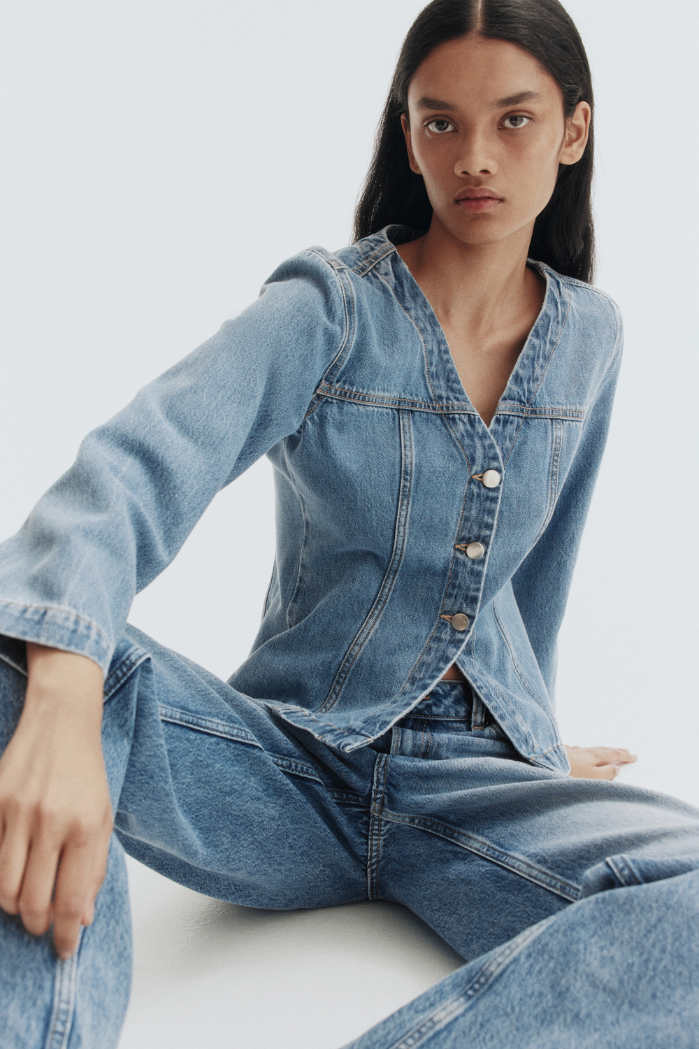 Джинсовый жакет с V-образным вырезом - H&M