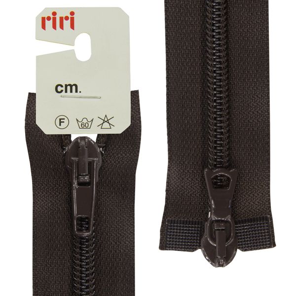 Молния спиральная (витая) RIRI Т6 (6 мм) 2 зам., разъем., 55 см, цв.2226, т.коричневый, 1 шт