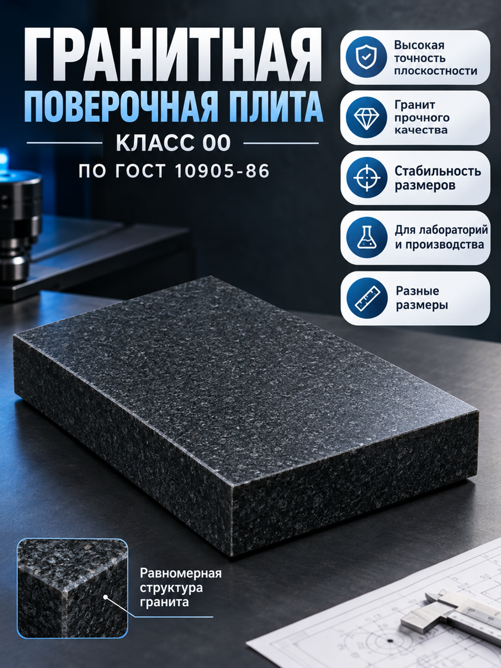 Плита поверочная гранитная 630х400х100 мм кл. 00