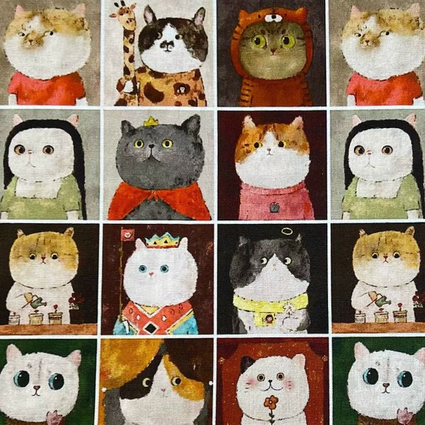 Купон 60x110 cm, ЗАБАВНЫЕ МИНИ КОШКИ, С ЖИРАФОМ, 12 рядов ОРАНЖЕВАЯ КЛЕТКА 2