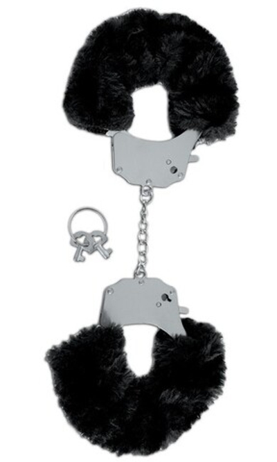 Черные меховые наручники Furry Cuffs (Цвет: черный, серебряный)