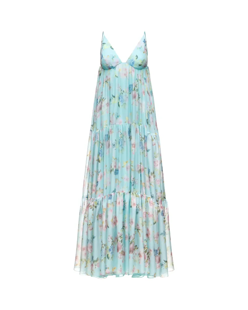 Флёр макси (Fleur maxi), платье макси из голубого шифона с цветочным принтом