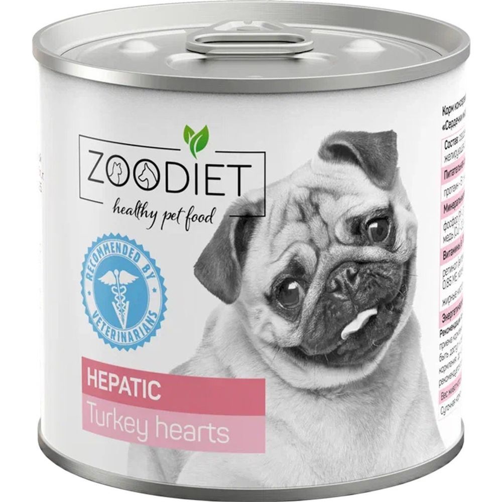 Консервы Четвероногий гурман Zoodiet Hepatic для собак поддержка функции печени, сердечки индюшиные - 0,24 кг
