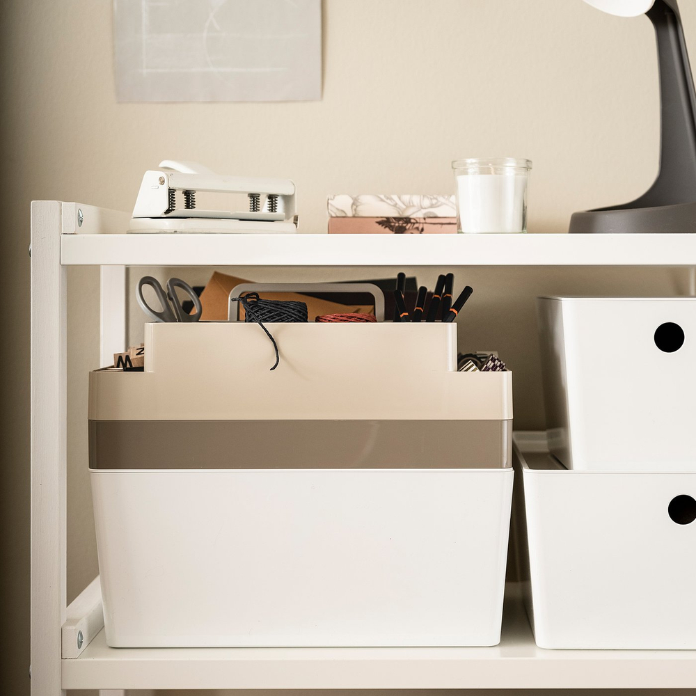 IKEA KUGGIS  (ИКЕА КУГГИС)  -  Органайзер для стола, комплект 2 шт - серо-бежевый/тёмный серо-бежевый 26x35x16 см