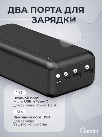Дополнительный аккумулятор Gurdini Business Series GPBS-03B 30000 mAh Black