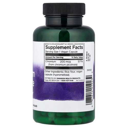 Swanson Vitamins, пиколинат хрома, 200 мкг, 200 веганских капсул