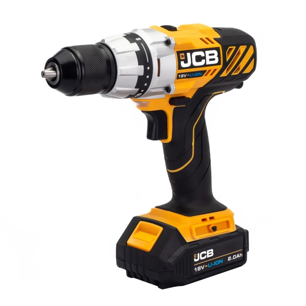 Дрель-шуруповерт аккумуляторная (JCB-18DD-B-E) 18V, max 45Nm в комплекте с зарядным устройством (JCB-18VFC-E) 2.4A и батареей аккум(JCB-20LI-E) 2.0AH JCB JCB-18DD-2X-E