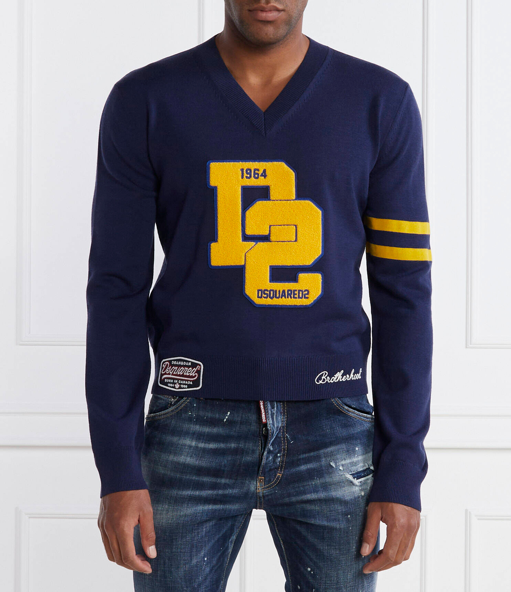 Хлопковый свитер college shetland pullover Dsquared2 - темно-синий(S71HA1217 S18366)