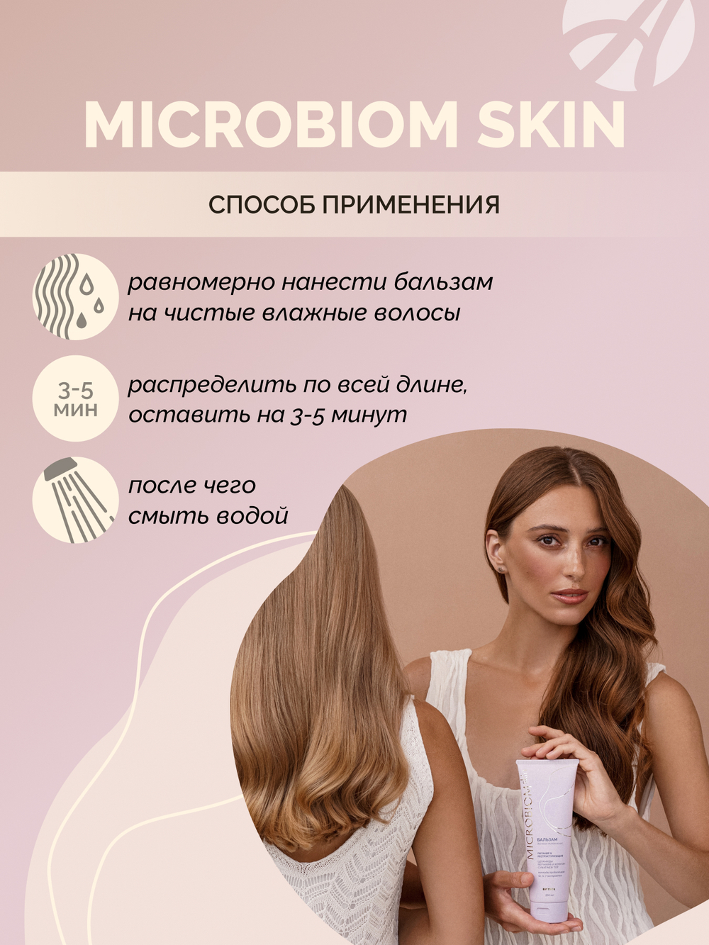 Бальзам для волос МИКРОБИОМ СКИН (Microbiom Skin), 250мл С пептидами пробиотиков, коллагеном и кератином