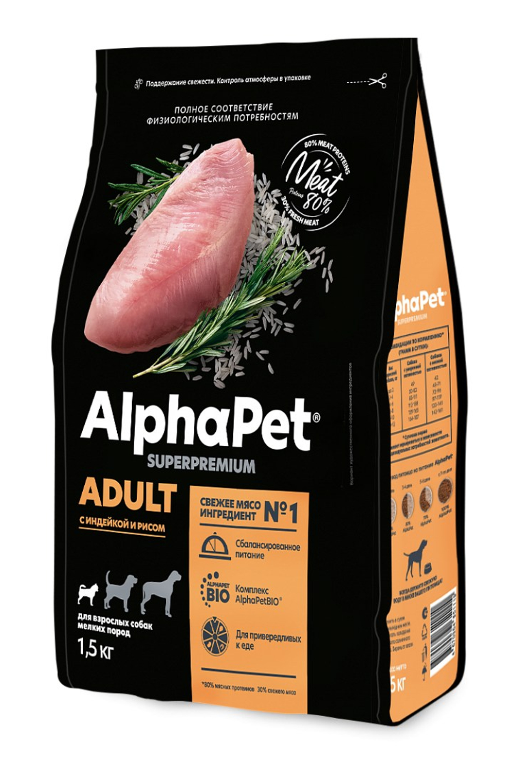 AlphaPet Adult Mini Индейка/Рис для собак мелких пород 1,5 кг
